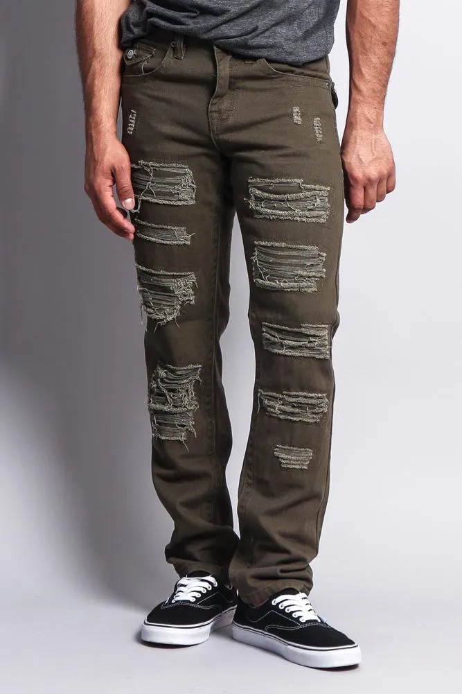 Men's Destroyed Taper Fit Colored Jeans