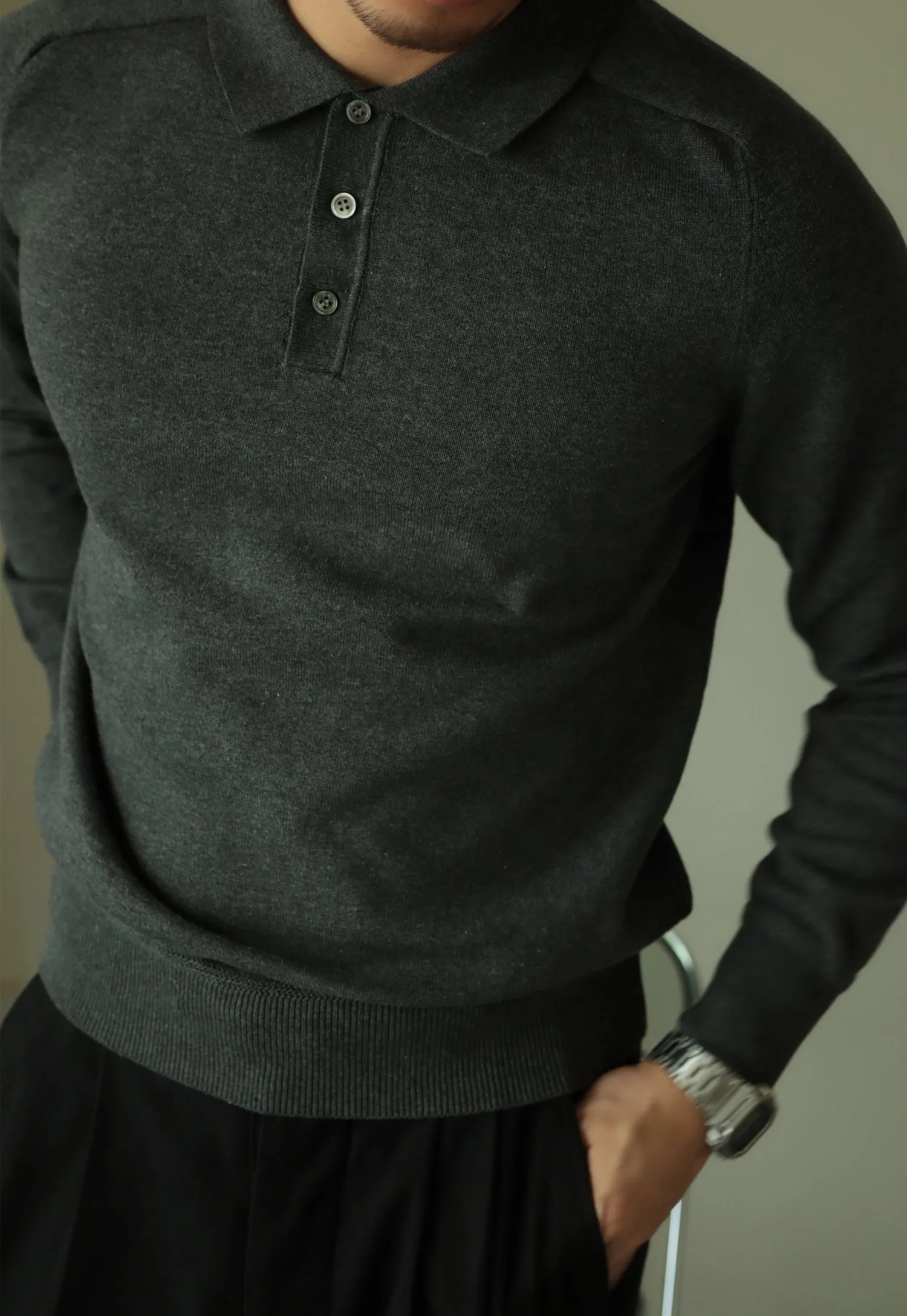 Men's Long Sleeves Knitted Polo Shirt