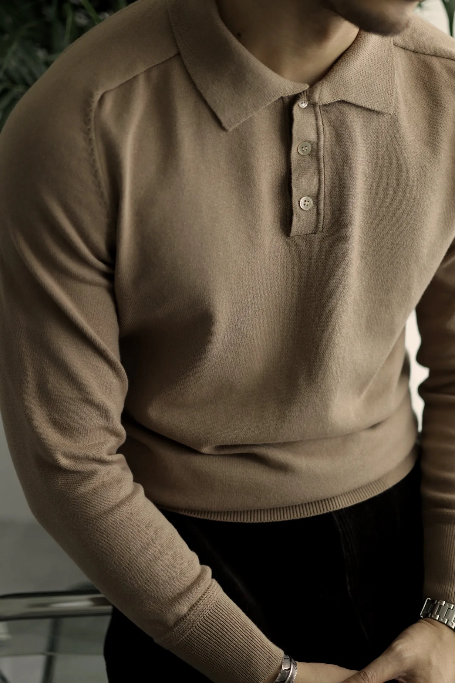 Men's Long Sleeves Knitted Polo Shirt