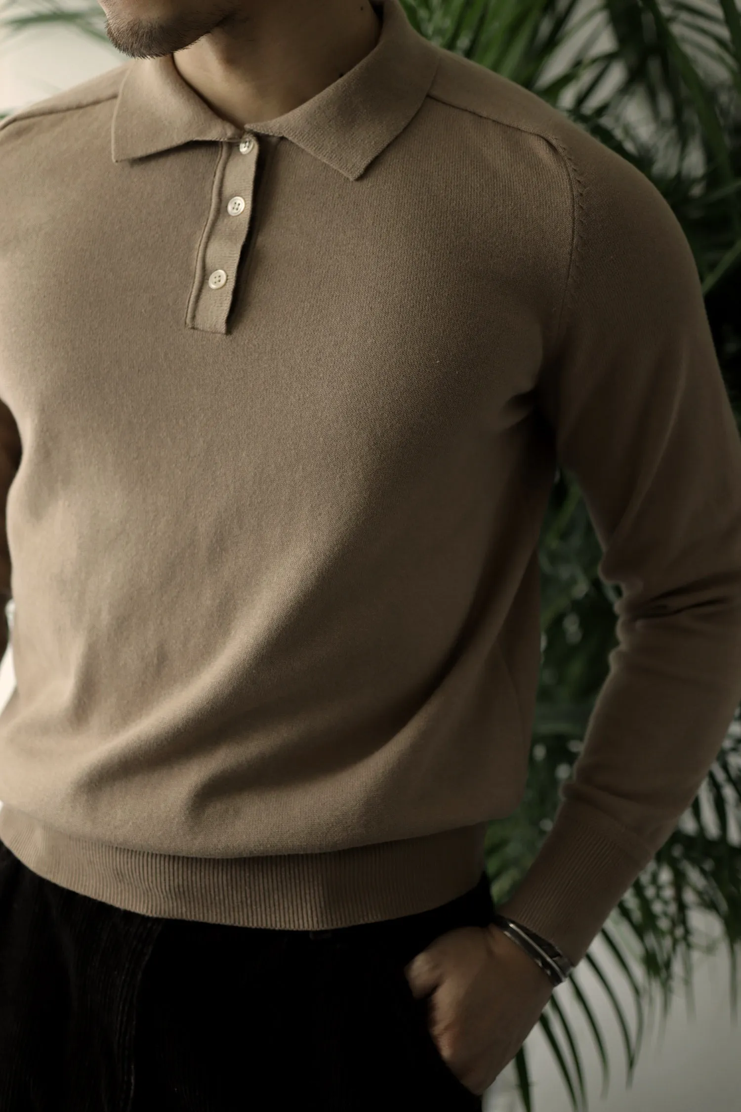 Men's Long Sleeves Knitted Polo Shirt