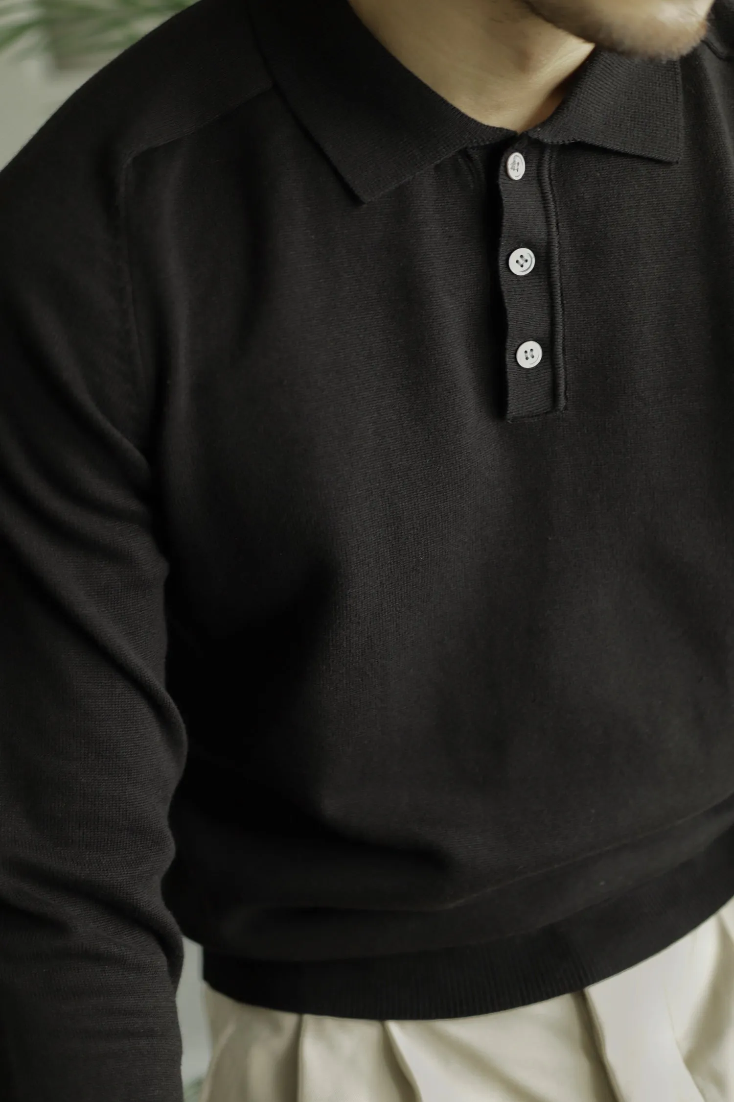 Men's Long Sleeves Knitted Polo Shirt