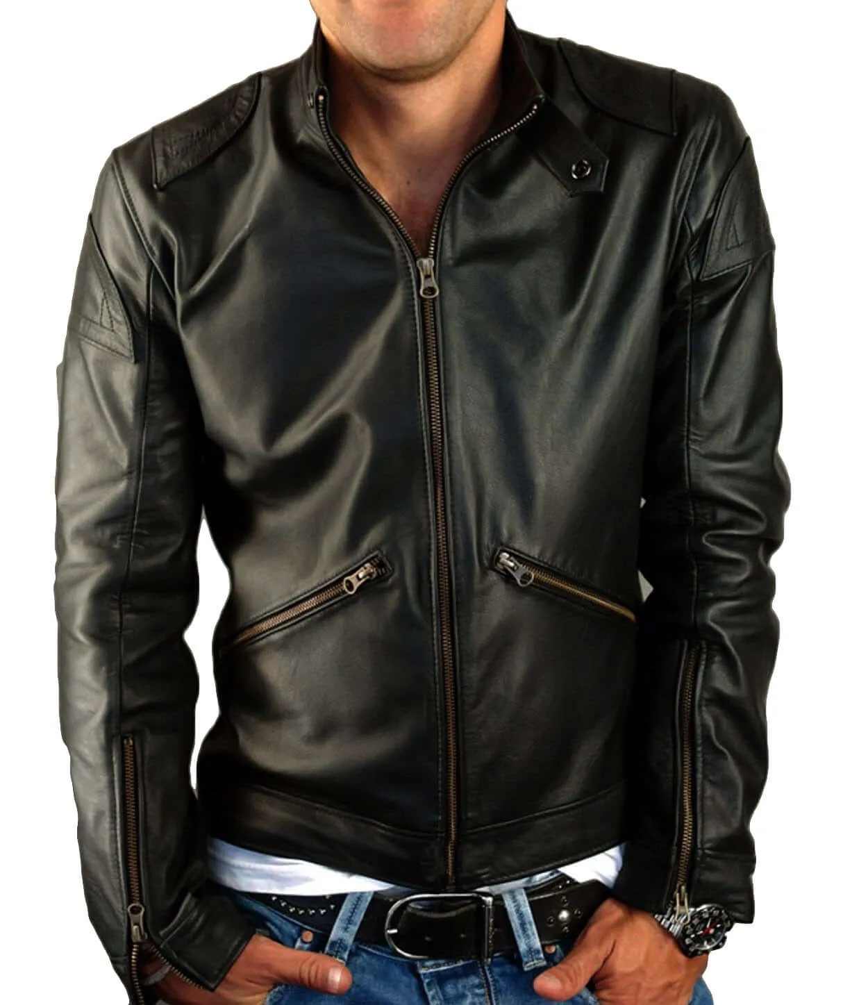 Men's New Black Leather Jacket New Dashing Soft Leather Designer Light Weight