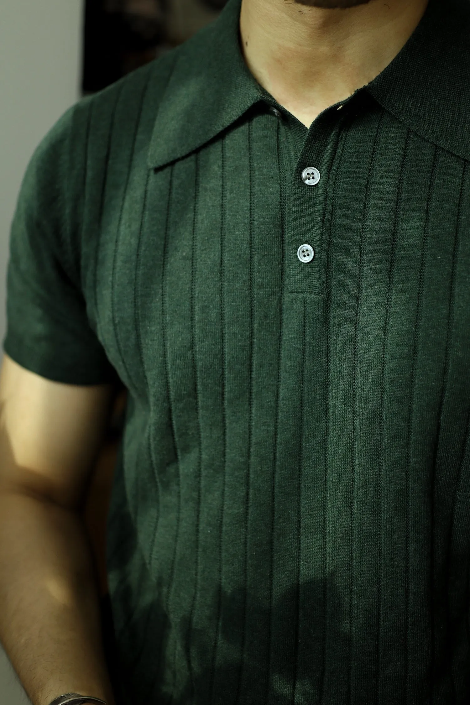 Men's Rib Knit Polo Shirt