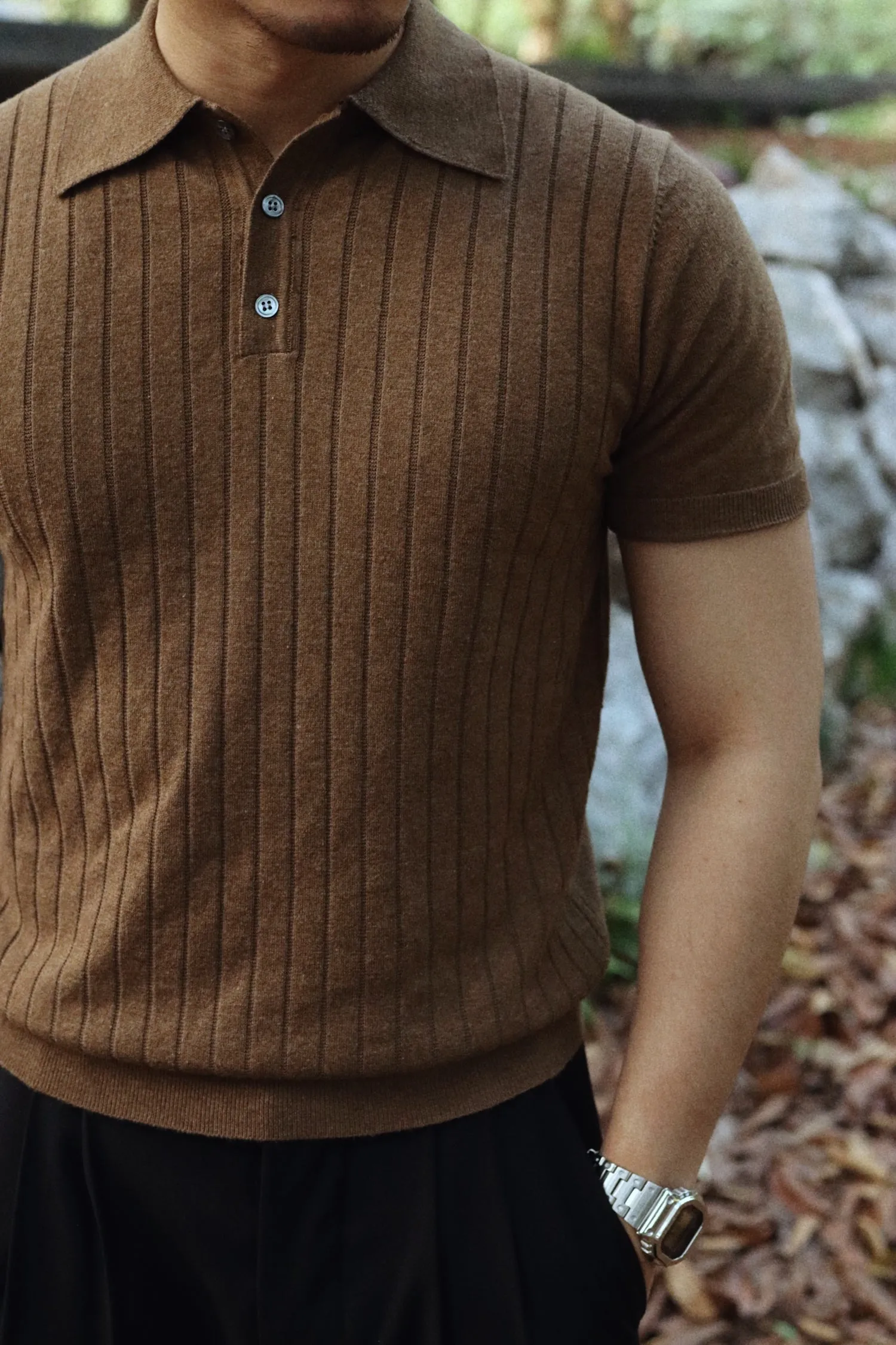 Men's Rib Knit Polo Shirt