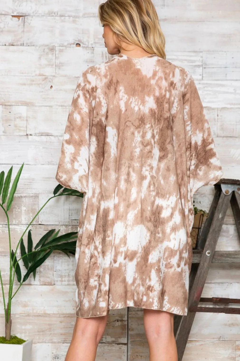 Mocha Latte Tie Dye Print Kimono Knit Cardigan