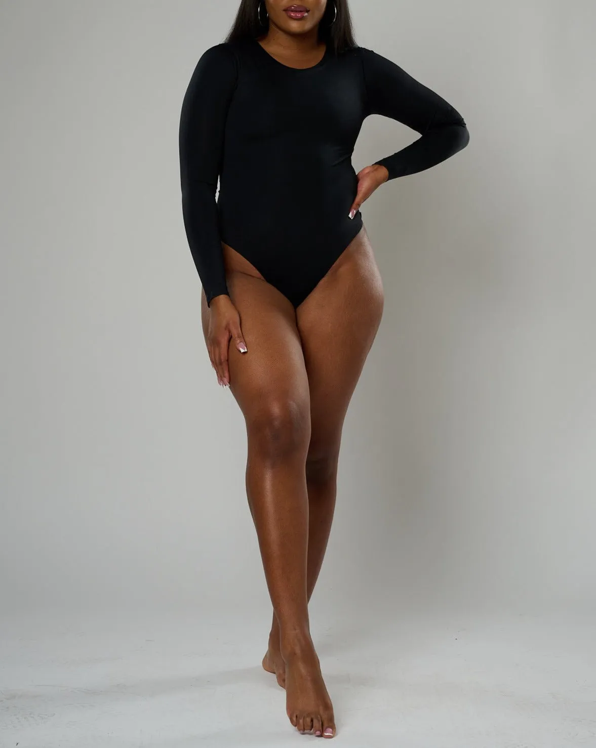 Nadia Long Sleeve Crew Neck Bodysuit - Black