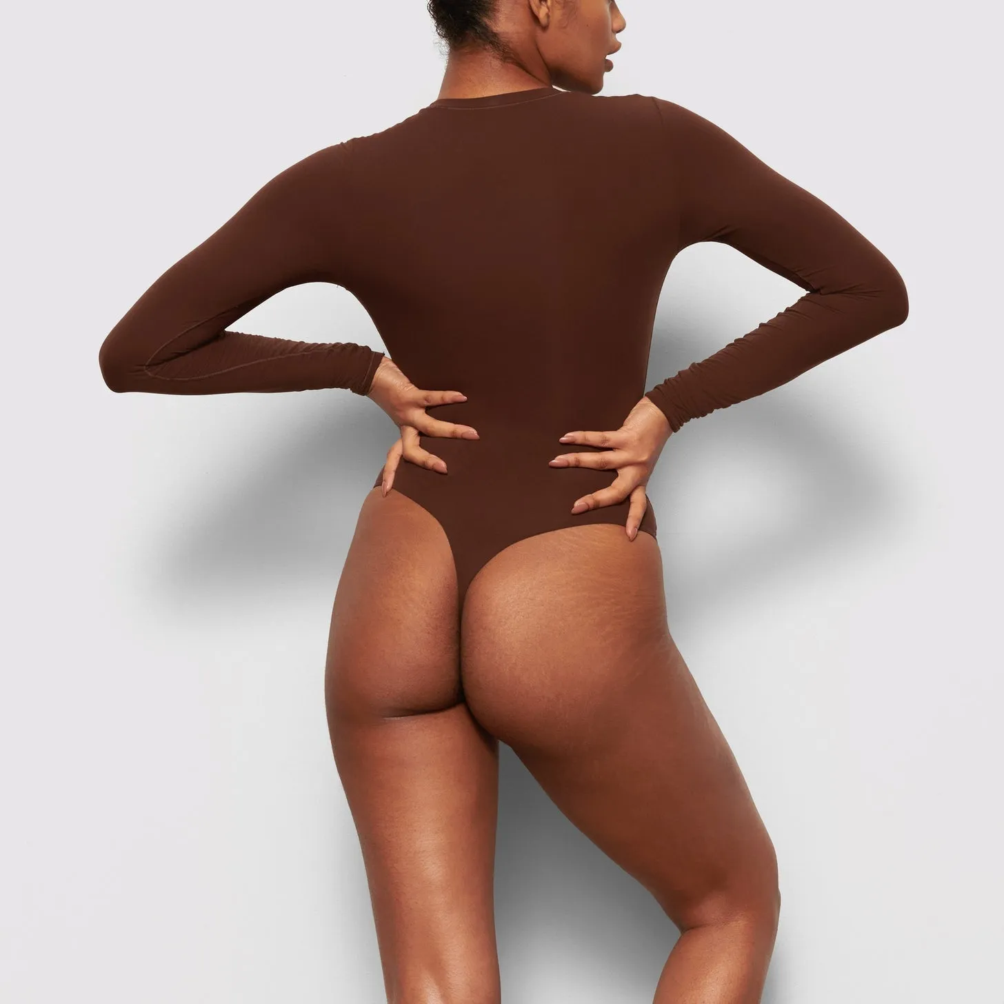 Nadia Long Sleeve Crew Neck Bodysuit - Brown