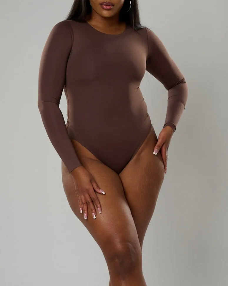 Nadia Long Sleeve Crew Neck Bodysuit - Brown