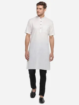 Off White Self Design Regular Fit Modi Kurta | JadeBlue