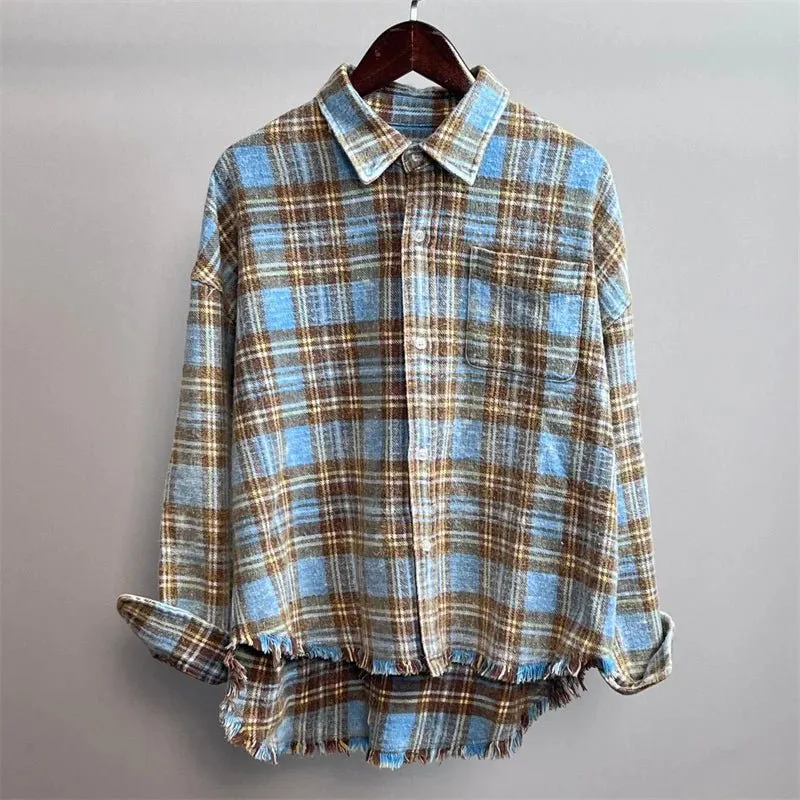 Pre Order:  Frayed Plaid Cotton Shirt