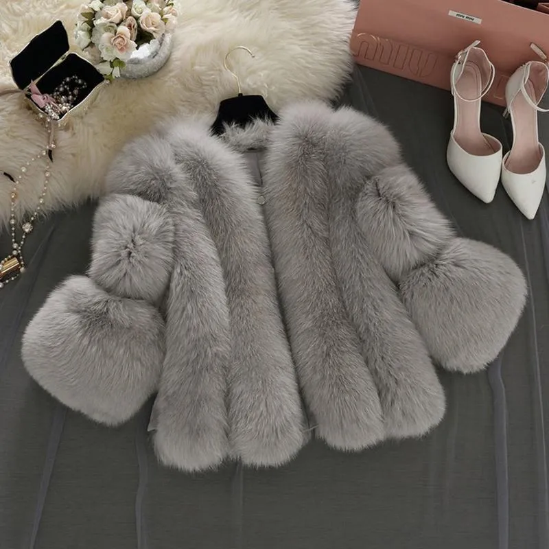 Pretty Overcoat Long Sleeves Faux Fur Winter Lining Coats