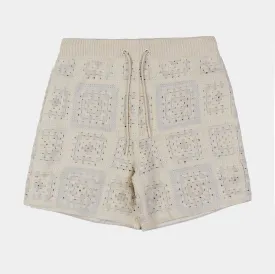 Quilt Crochet Mens Shorts (Tan/White)