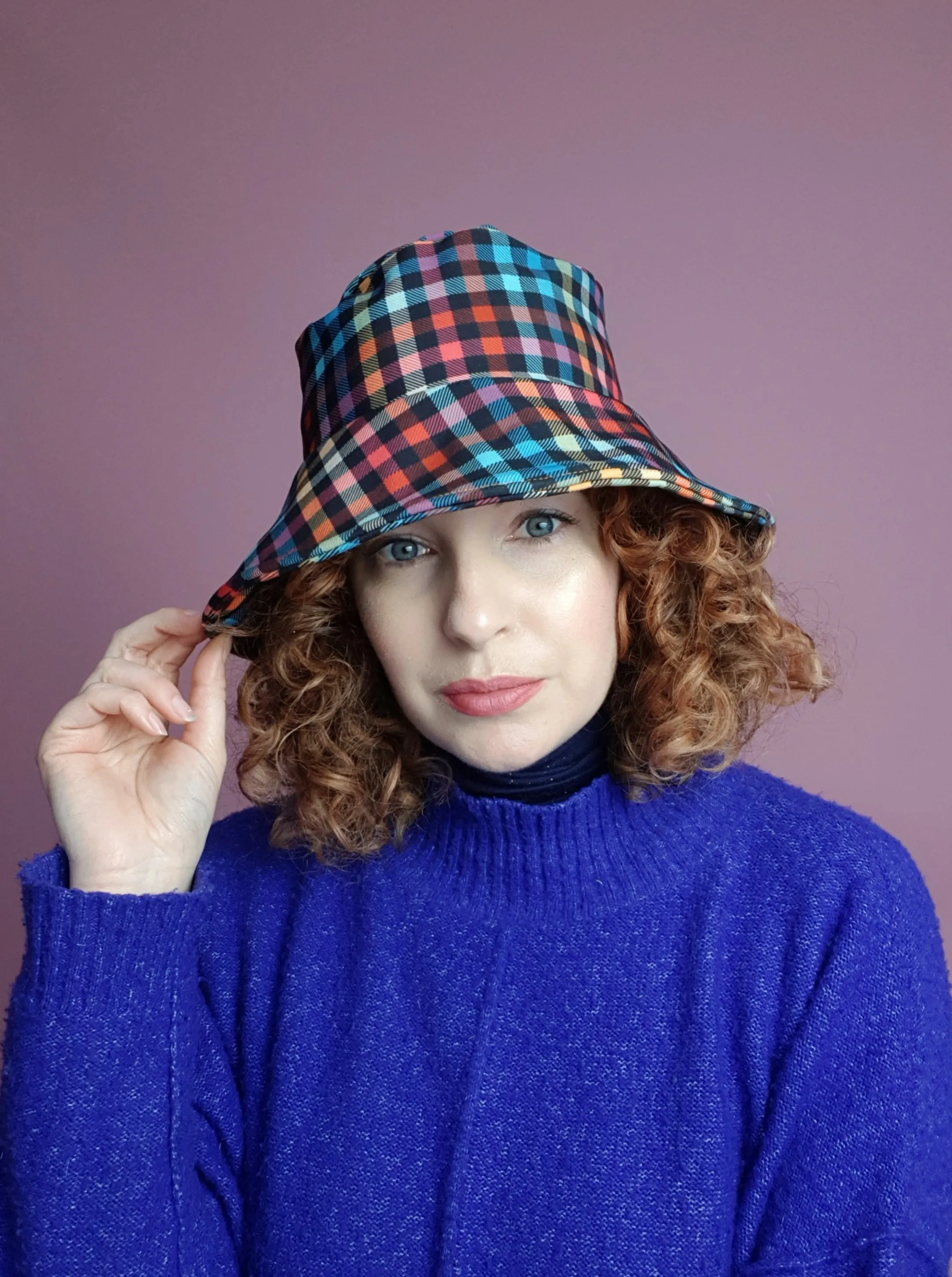 Rain Hat in Digital Plaid Print