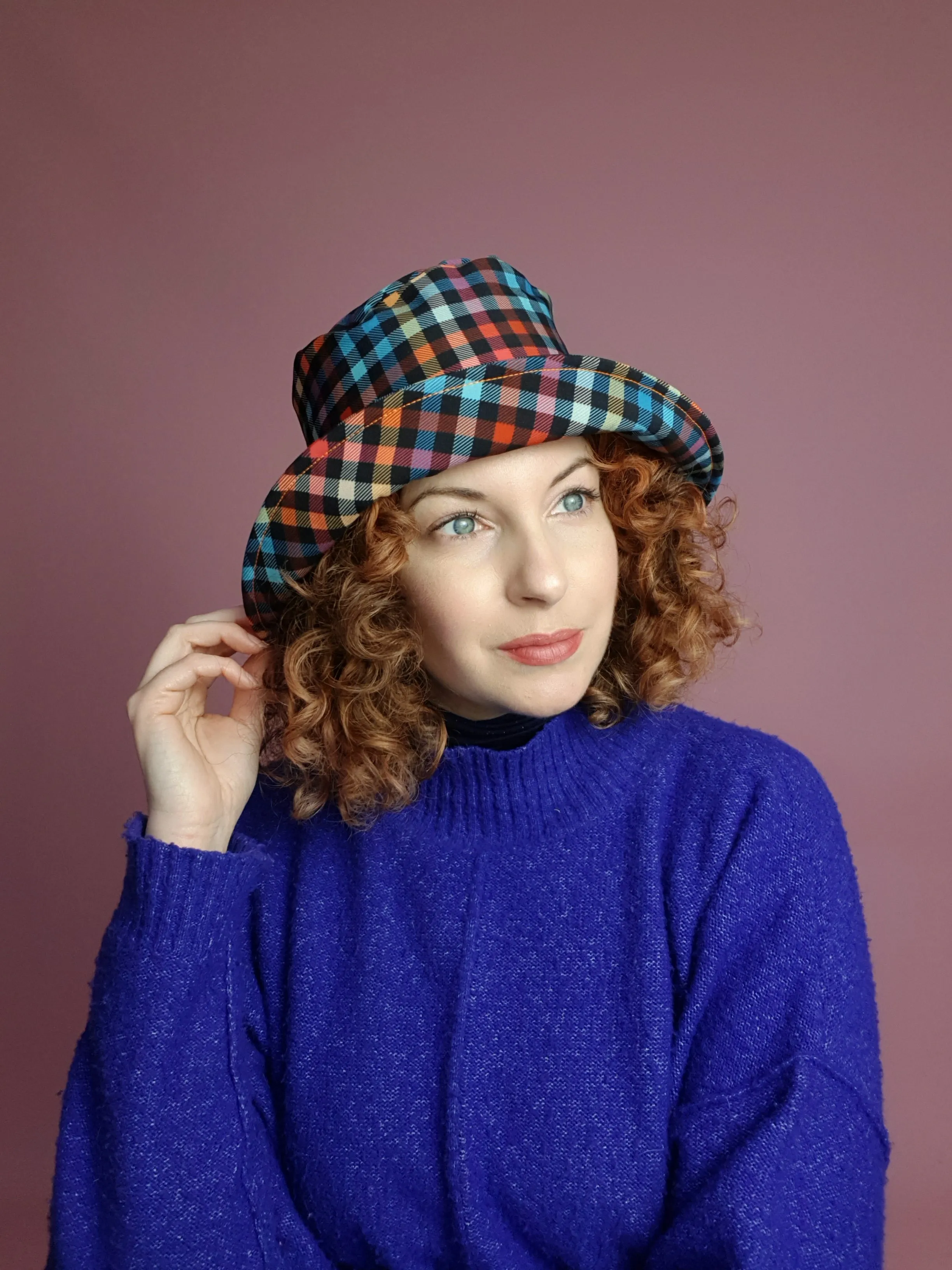 Rain Hat in Digital Plaid Print