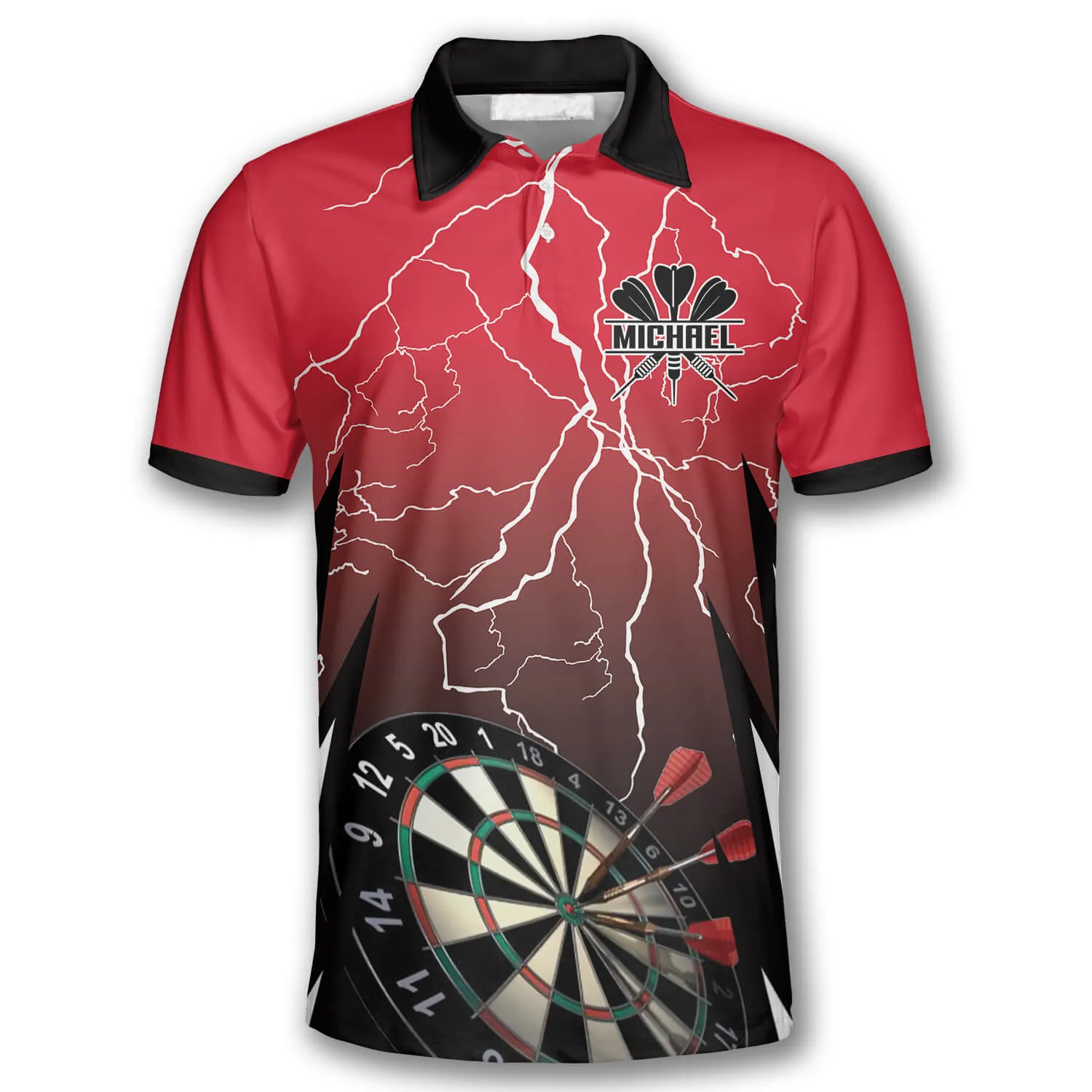 Red Lightning Custom Darts Shirts for Men, Dart Perfection, 9 Dart Checkout Shirt