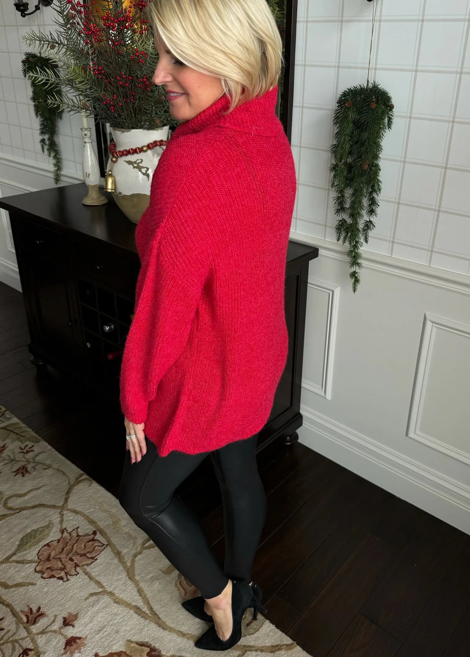 Red Tunic Cowl Neck Sweater