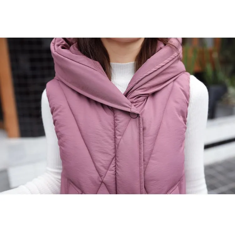 Sleeveless Hooded Zip-Up Calf-Length Puffer Coat