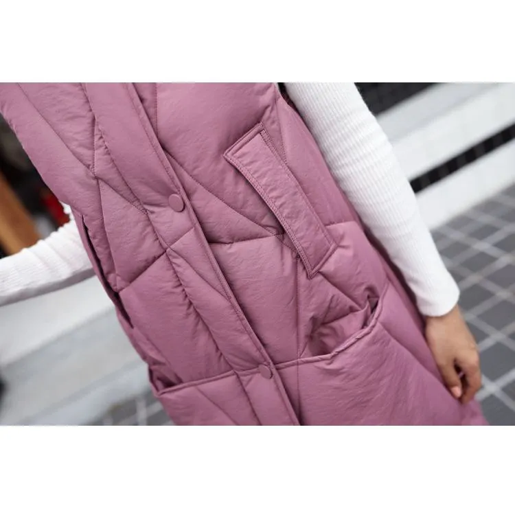 Sleeveless Hooded Zip-Up Calf-Length Puffer Coat