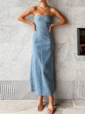 Slit Side Sleeveless Denim Slim Women Bodycon Maxi Dress Dress