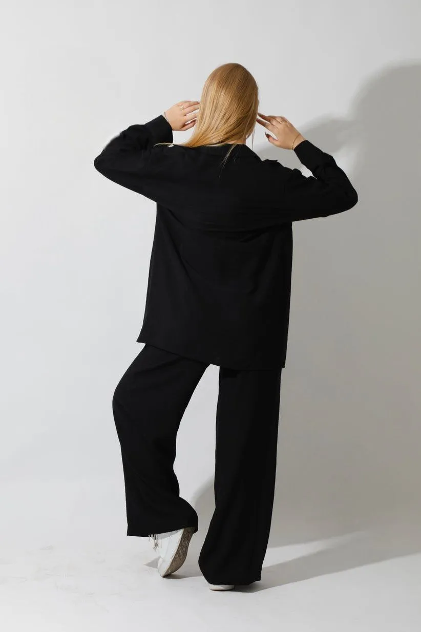 Spanish Linen - Black Wide Leg Pants