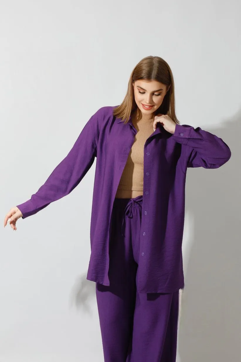 Spanish Linen - Relaxed Fit Purple Set Shirt   Pants