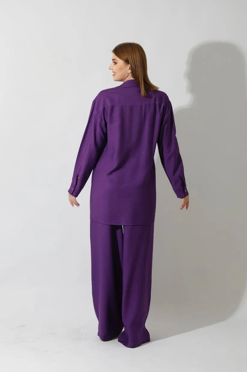 Spanish Linen - Relaxed Fit Purple Set Shirt   Pants