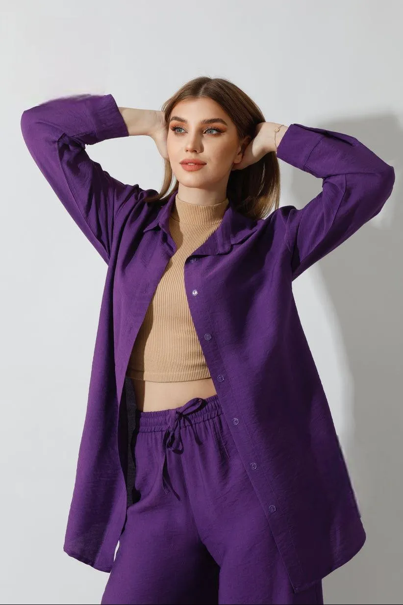 Spanish Linen - Relaxed Fit Purple Set Shirt   Pants