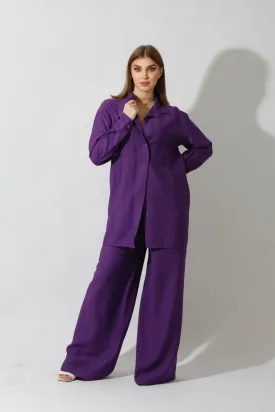 Spanish Linen - Relaxed Fit Purple Set Shirt   Pants