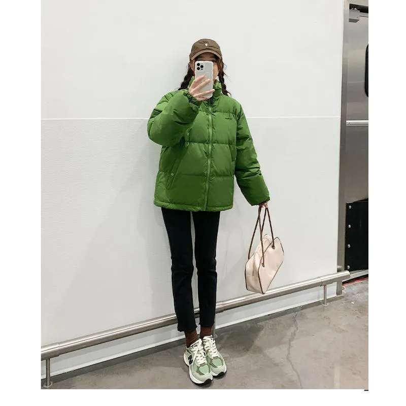 Stand-Up Collar Cropped Loose Fit Puffer Jacket