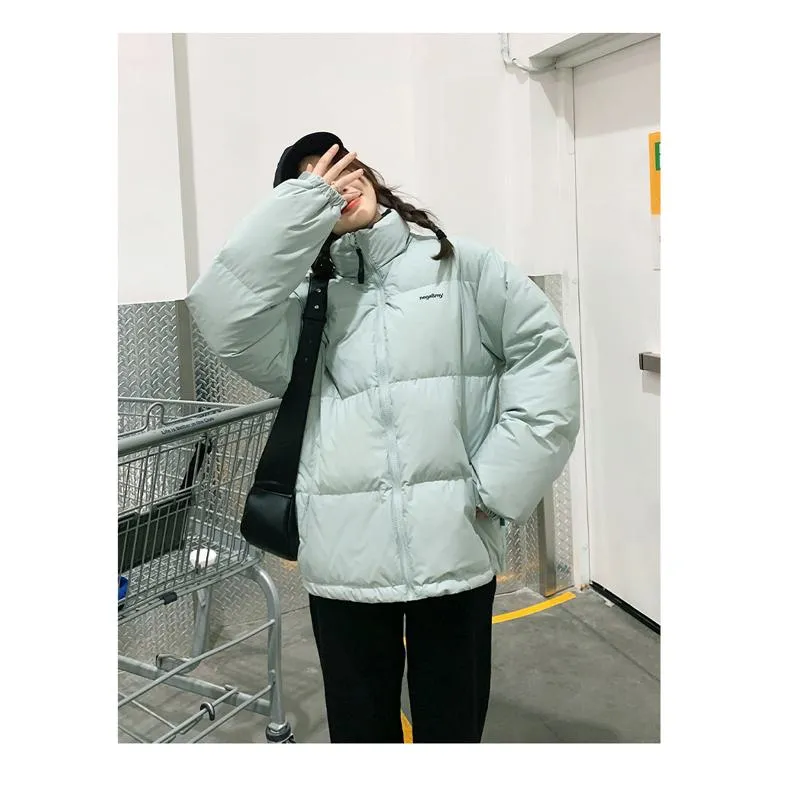 Stand-Up Collar Cropped Loose Fit Puffer Jacket