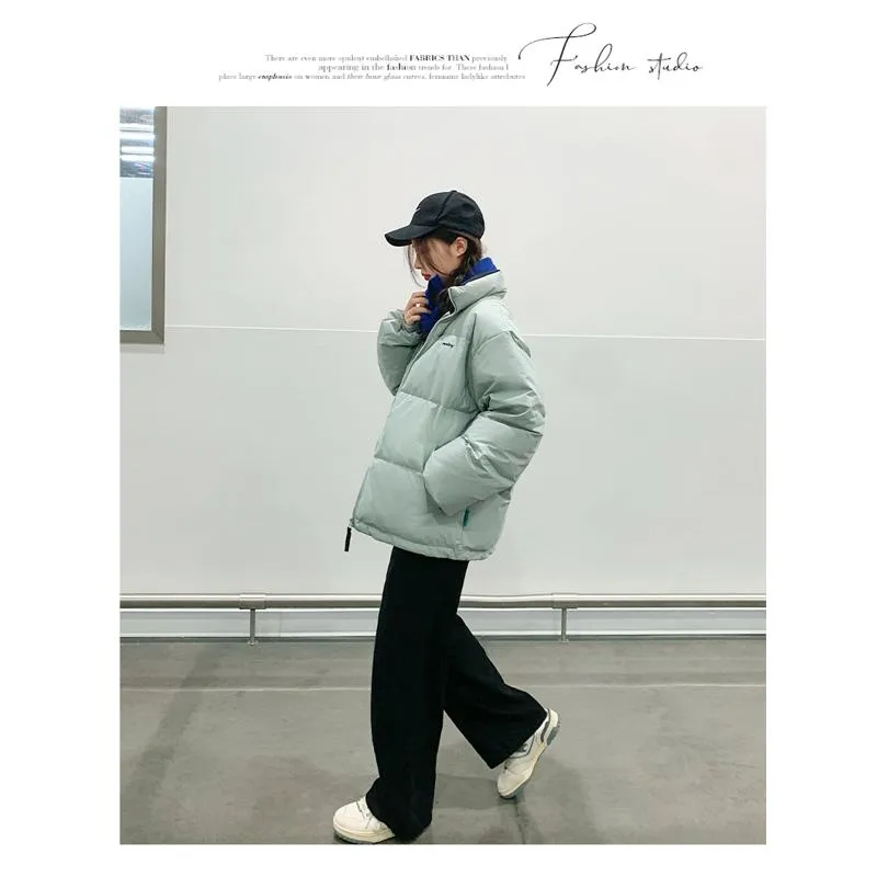 Stand-Up Collar Cropped Loose Fit Puffer Jacket