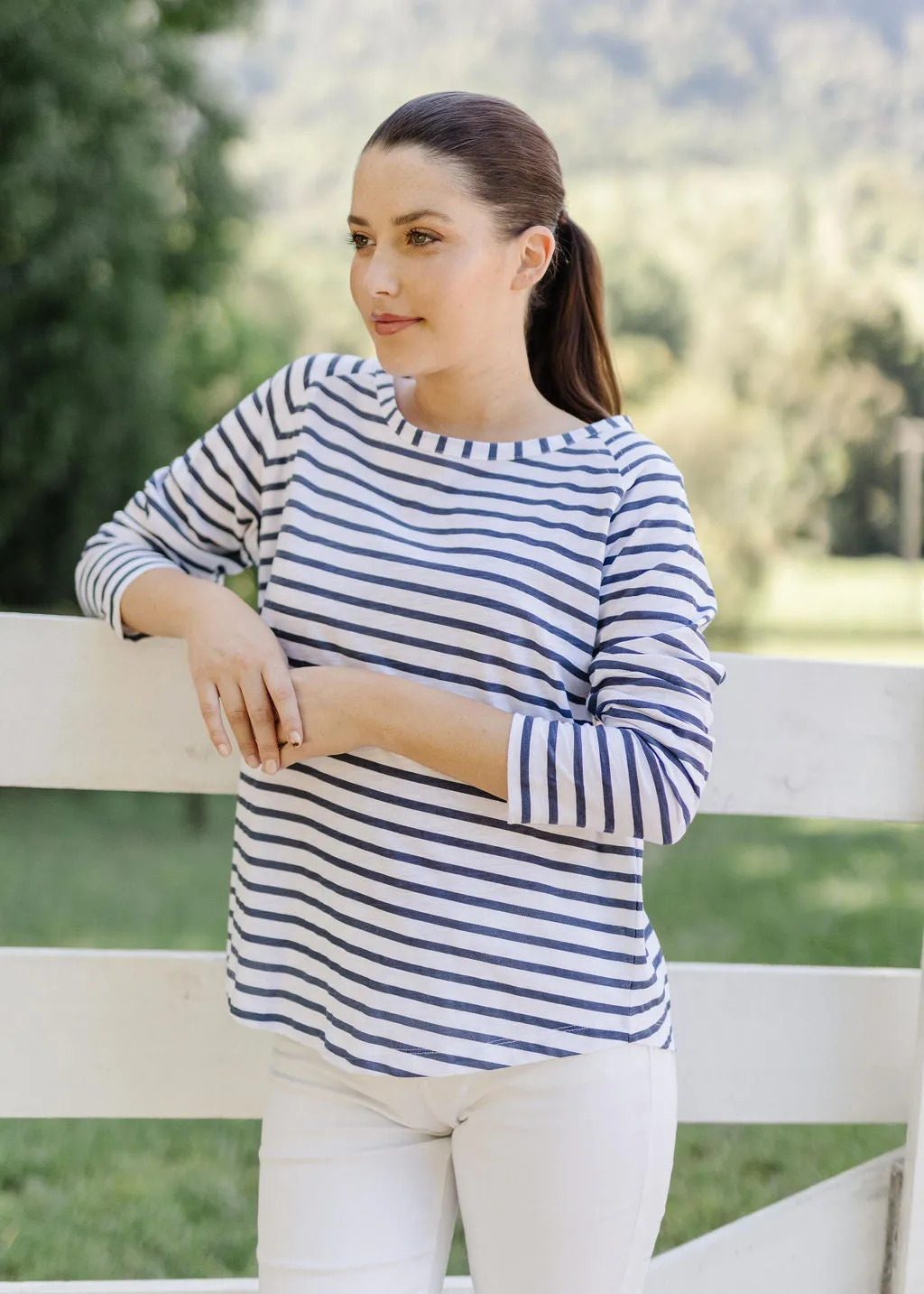 Stripe Long Sleeve Tee White / Navy