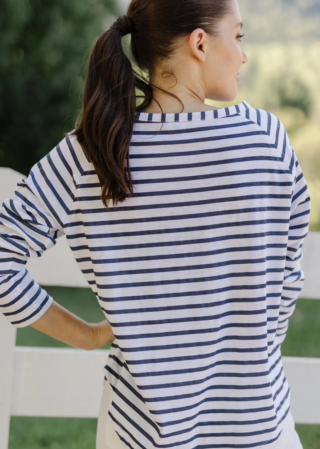 Stripe Long Sleeve Tee White / Navy