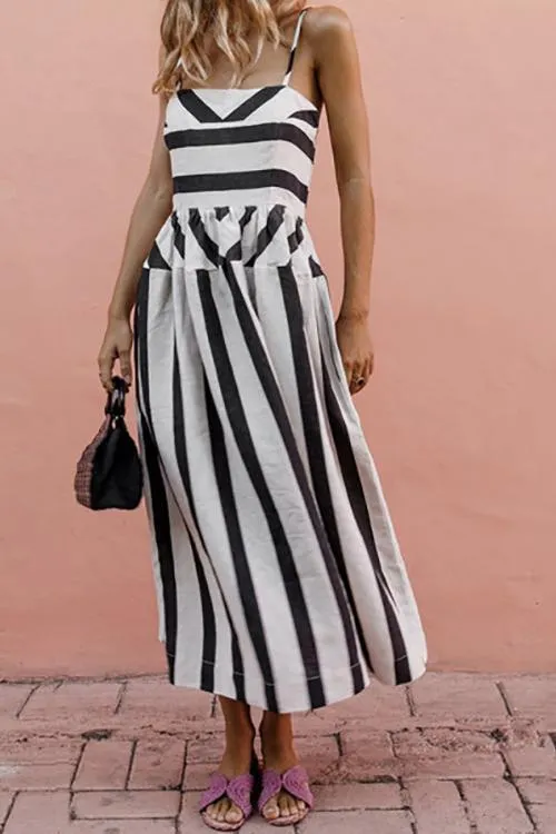 Stripe Pockets Slip Maxi Dress