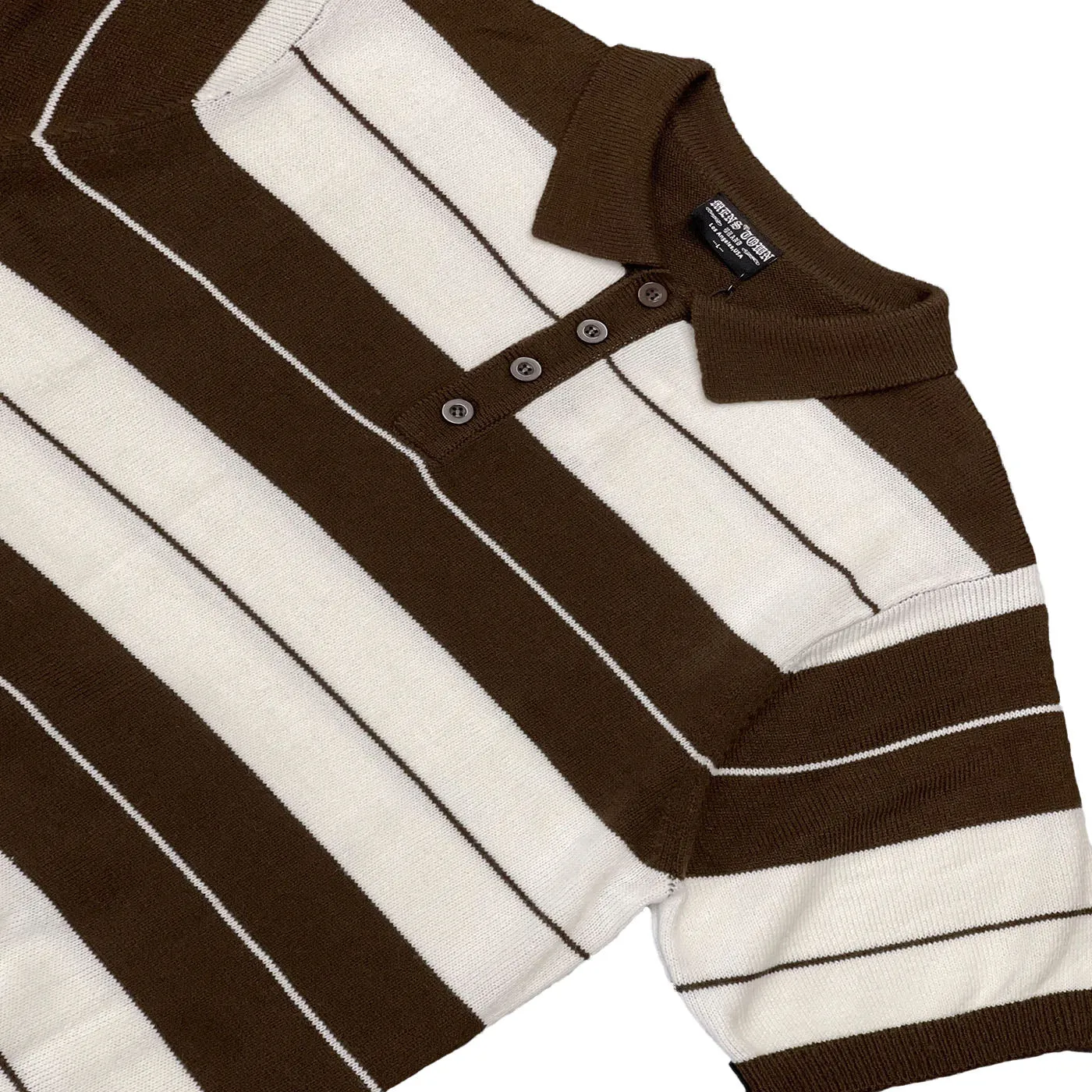 Striped Knit Polo - Brown/White