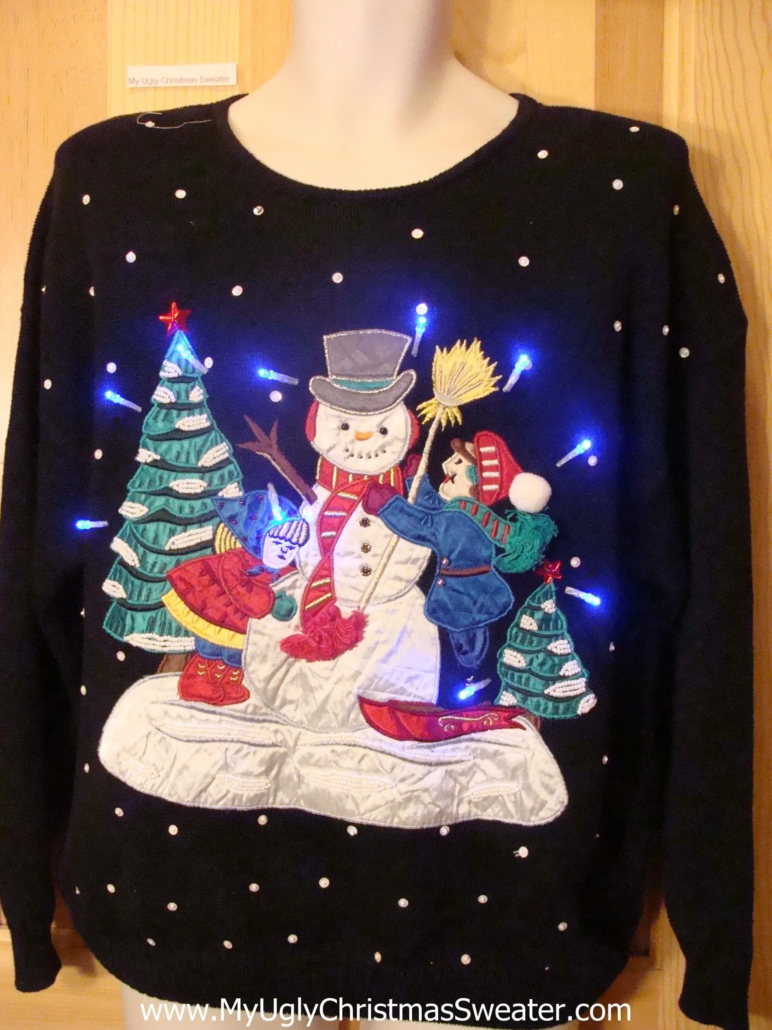 Tacky Light Up Christmas Sweater Children Snowman and Ski Theme