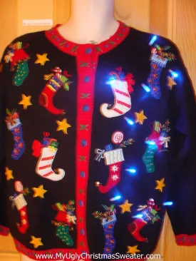 Tacky Light Up Christmas Sweater with Crazy Festive Stockings