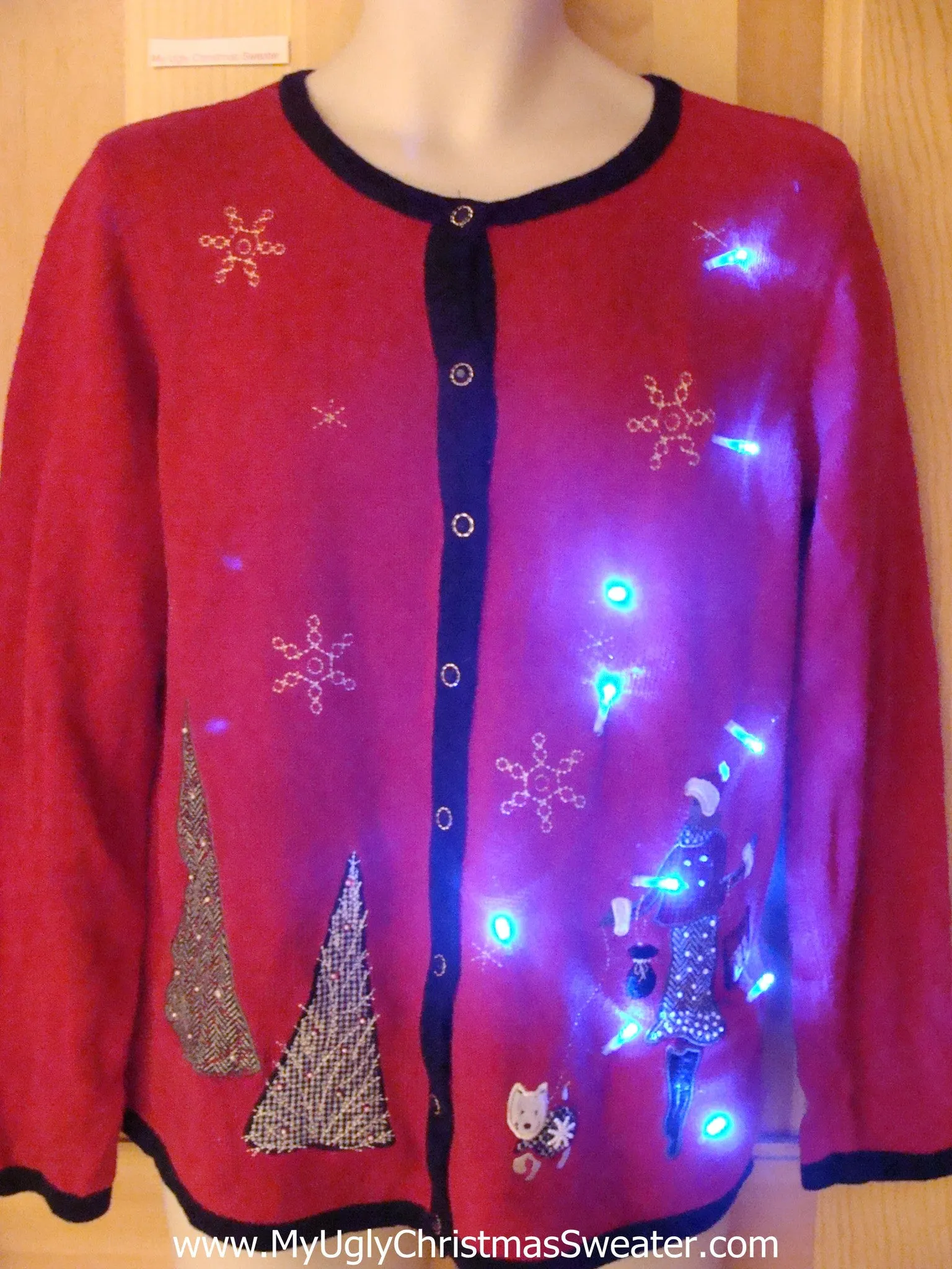 Tacky Red Light Up Christmas Sweater Westie Puppy Dog Fancy Lady