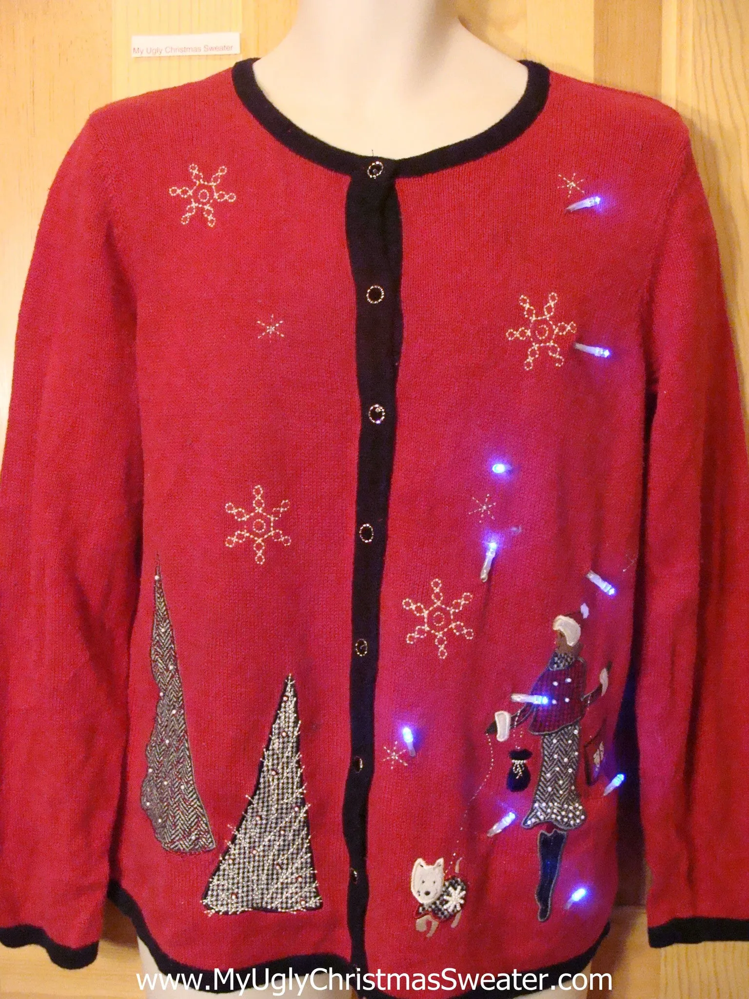 Tacky Red Light Up Christmas Sweater Westie Puppy Dog Fancy Lady