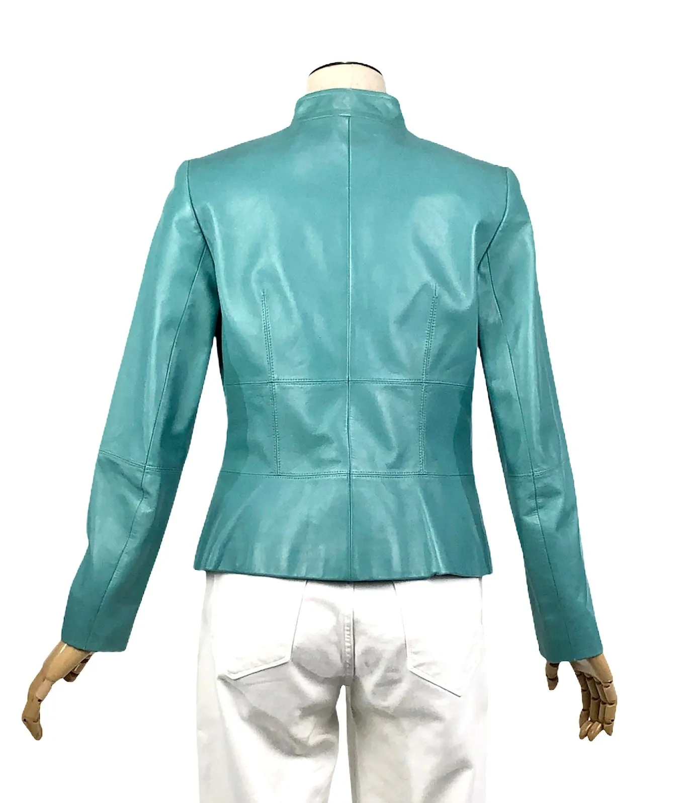 Turquoise Leather Moto Jacket | Size 4 Petite