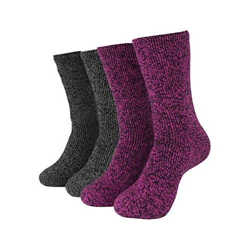 Women's 2 Pack Warm Cozy Thermal Socks - Thick Insulated Crew for Cold Winter Weather, Shoe Size 4-10