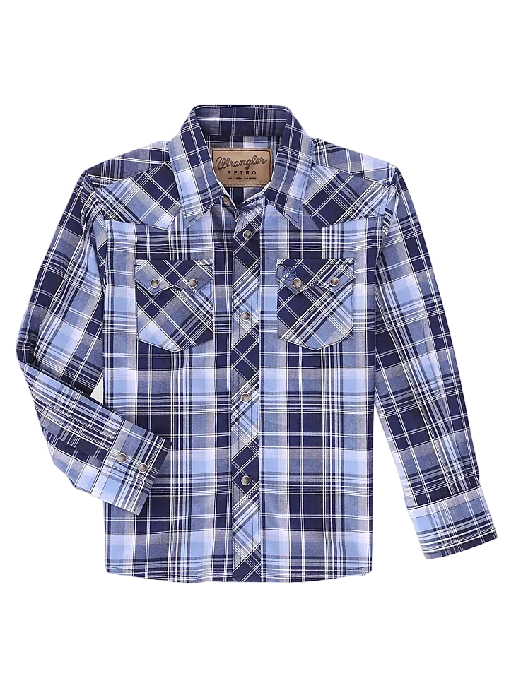 Wrangler Kid's Retro Western Snap Plaid Shirt