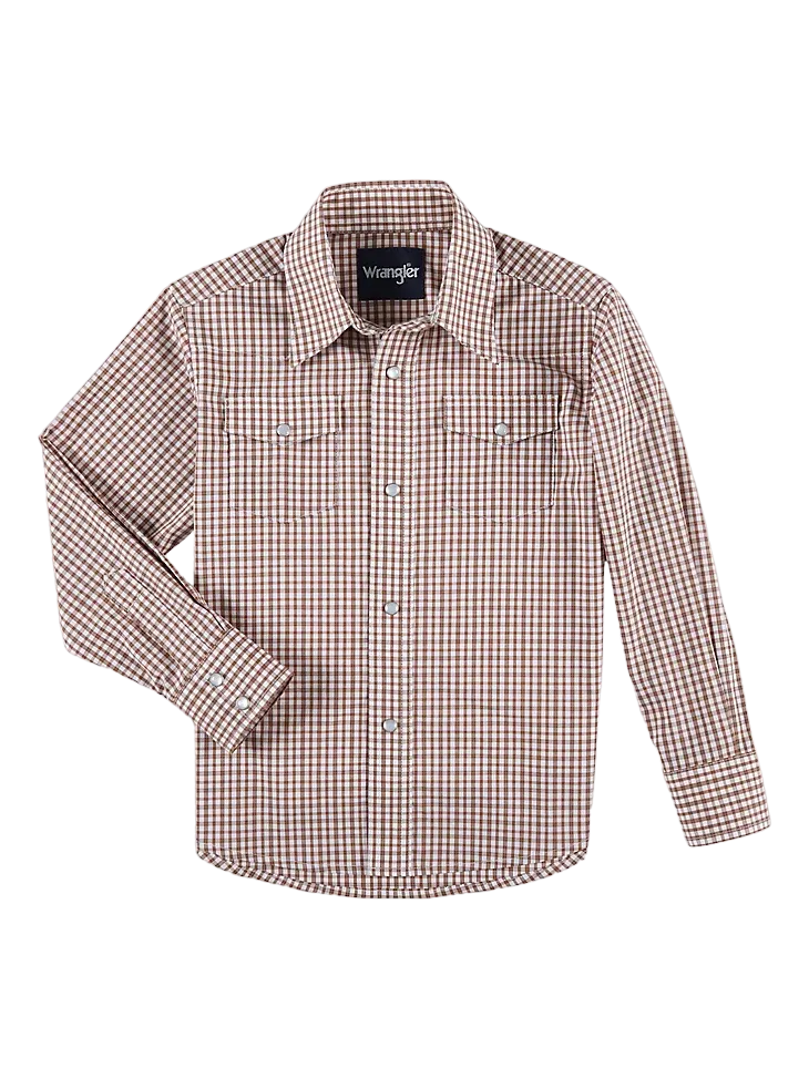 Wrangler Kid's Wrinkle Western Plaid Brown Shirt