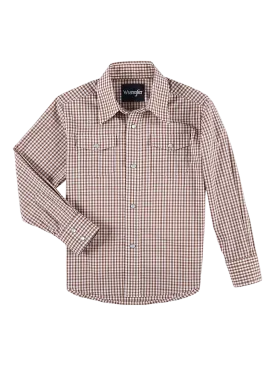 Wrangler Kid's Wrinkle Western Plaid Brown Shirt