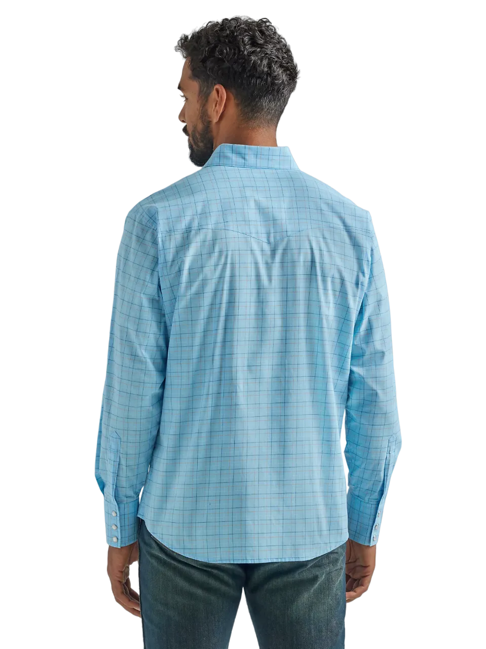 Wrangler Mens Blue Plaid Wrinkle Resist Snap Shirt