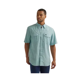 Wrangler Men's Performance Snap Short Sleeve Plaid Sky Blue Shirt