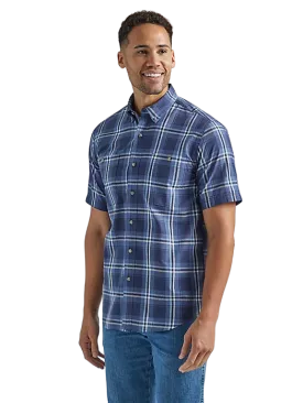 Wrangler Men's Rugged Short Sleeve Easy Care Plaid Blue Deep Shirt - Big