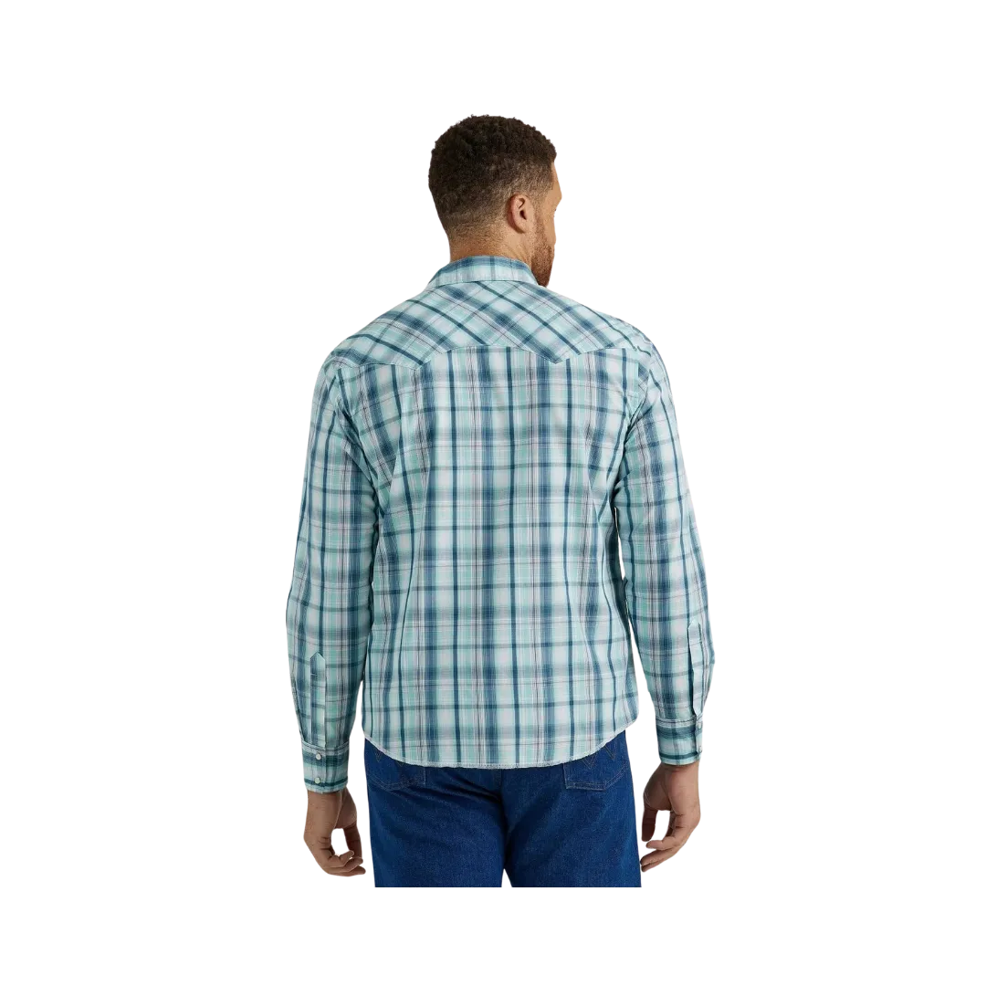 Wrangler Men's  Wrinkle Free Teal Plaid Shirt